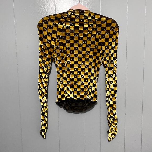 Urban Outfitters Natalia Velvet Mock Neck Burnout Dice Long Sleeve Top M - Picture 6 of 7